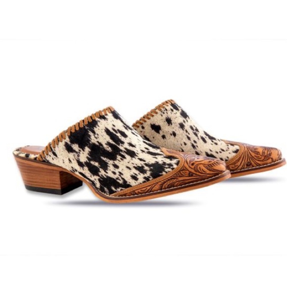 NWT Hand Tooled Cowhide Mules